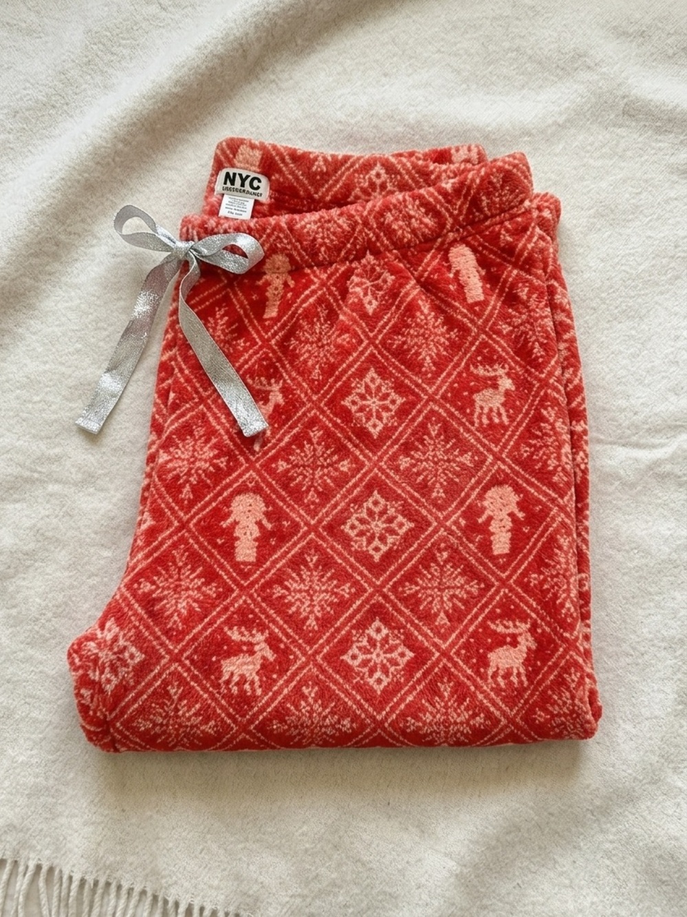 Underground Red Holiday Print Kids Sweatpants with Silver Bow